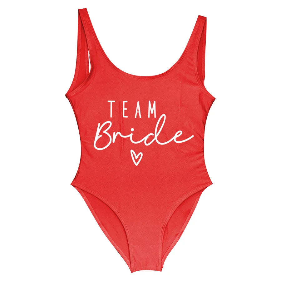 Junggesellinnenabschied Badeanzüge Einteiler Team Braut Bademode Braut zu sein Frau Rosa Bademode Bachelorette Strandmode Badeanzüge