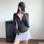 Damen Kapuzen-Sportanzug für Outdoor, Laufen, Fitness und Yoga, atmungsaktiv, lange Ärmel, Strickjacke