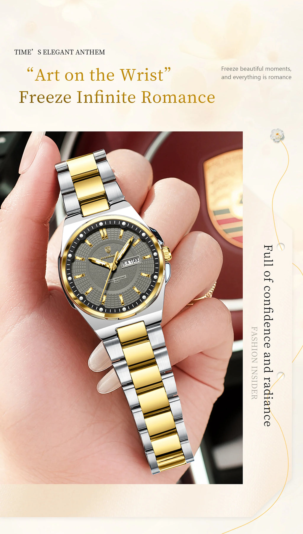 POEDAGAR Fashion Damen-Armbanduhr, Top Elegant, Woche, Datum, Damen-Uhr, Quarz, Edelstahl, Leuchtend, Wasserdicht, Damenuhren, Reloj