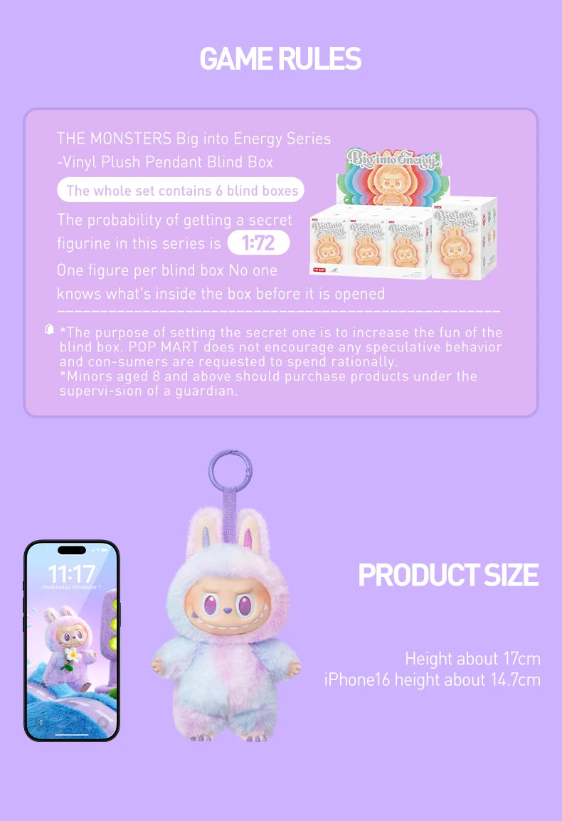 POP MART Labubu THE MONSTERS Big into Energy Serie-Vinyl Plüsch Anhänger Mystery Box Überraschungs-Tasche Spielzeug Puppe Süße Anime-Figur