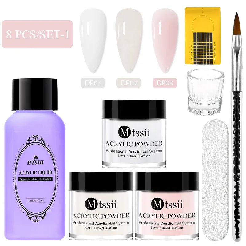 8tlg. MTSSII Acrylpulver Nagelsystem-Set Klar Nude Pink Monomer Flüssigkeits-Set mit Nagelpinsel für Nagelverlängerung Blumenschnitzerei Hauptbild