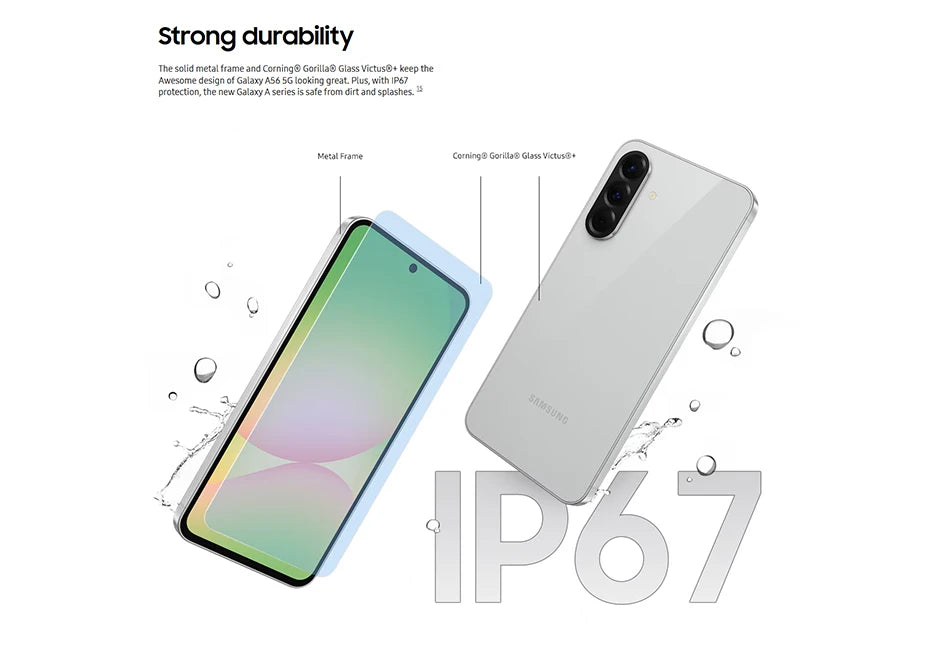 Samsung Galaxy A56 5G Smartphone 6,7 Zoll Super AMOLED Display 120Hz Bildwiederholfrequenz 50MP Rückkamera 5000mAh Akku 8GB 256GB