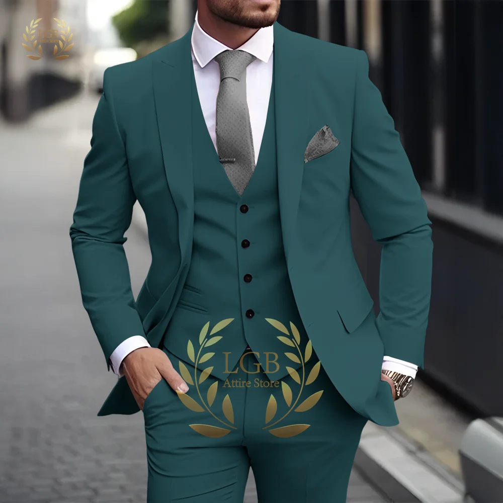 Herren Khaki 3-teiliger Anzug Klassischer spitzer Revers Business Formal Hochzeit Bräutigam Slim Fit Eleganter Gentleman-Stil Mode Blazer