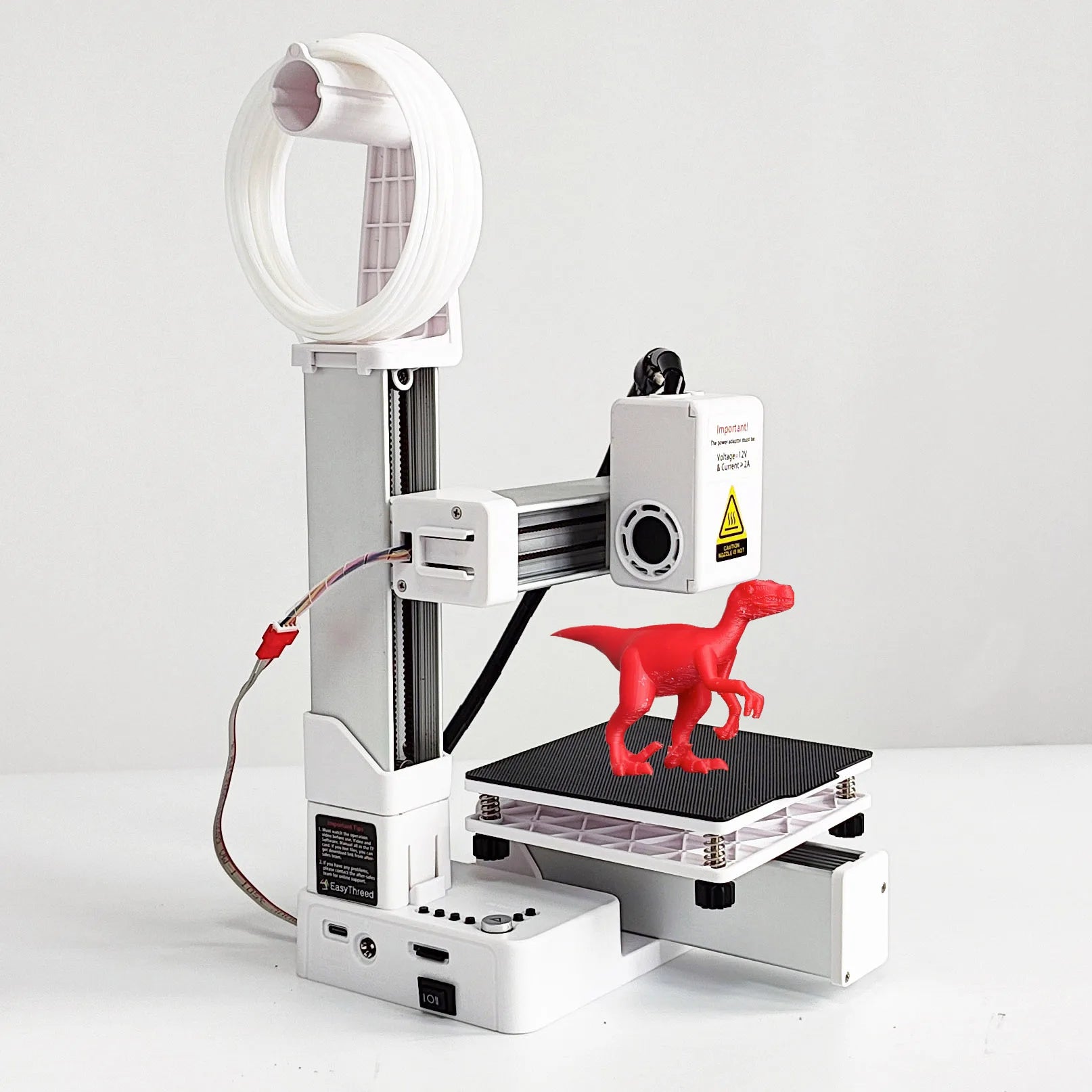 EasyThreed 3D-Drucker Einsteigermodell, kompatibel mit PLA- und TPU-1,75-mm-Filament, inklusive Netzadapter.
