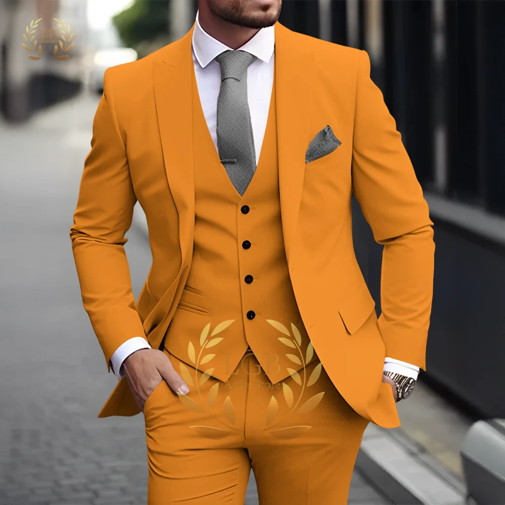 Herren Khaki 3-teiliger Anzug Klassischer spitzer Revers Business Formal Hochzeit Bräutigam Slim Fit Eleganter Gentleman-Stil Mode Blazer