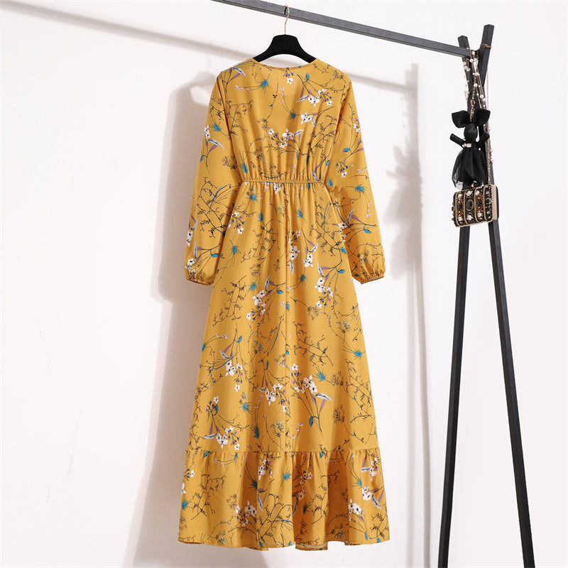 Frühling Sommer Damen Maxikleider Casual Langarm Geblümt O-Ausschnitt Damen Boho Strandparty Langes Kleid Mujer Vestidos