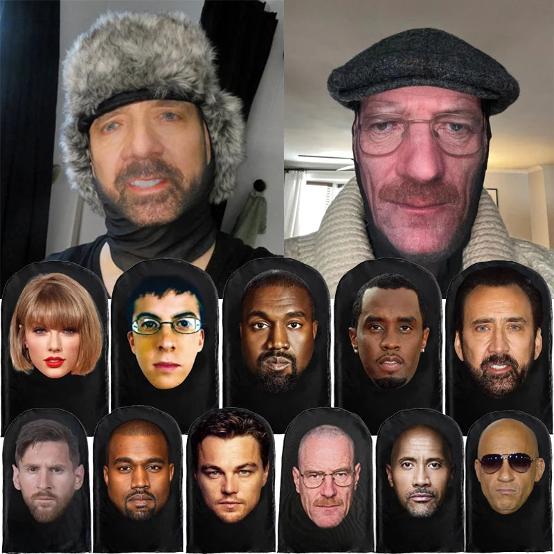 Cosplay 3D-gedruckte Kanye-Maske Stretch Mesh Vollgesichtsmaske Männer Frauen Rollenspiel Kopfbedeckung Halloween Maskerade Sturmhaube Kopfbedeckung