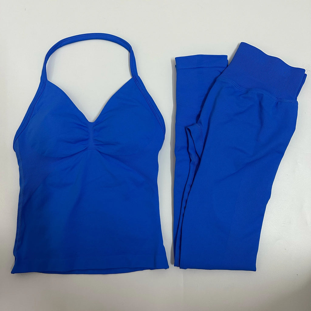 2-teiliges Set Yoga Leggings Set Damen Rückenfreie Tank Tops Hohe Taille Scrunch Gym Anzug Fitness Kleidung Outfit Yoga Set