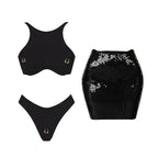 2026 2tlg. sexy Damen-Badeanzug, einteilig, weibliche Bademode, unifarben, Biquini, hoch geschnitten, Monokini, Push-Up-Badeanzüge, Strandmode