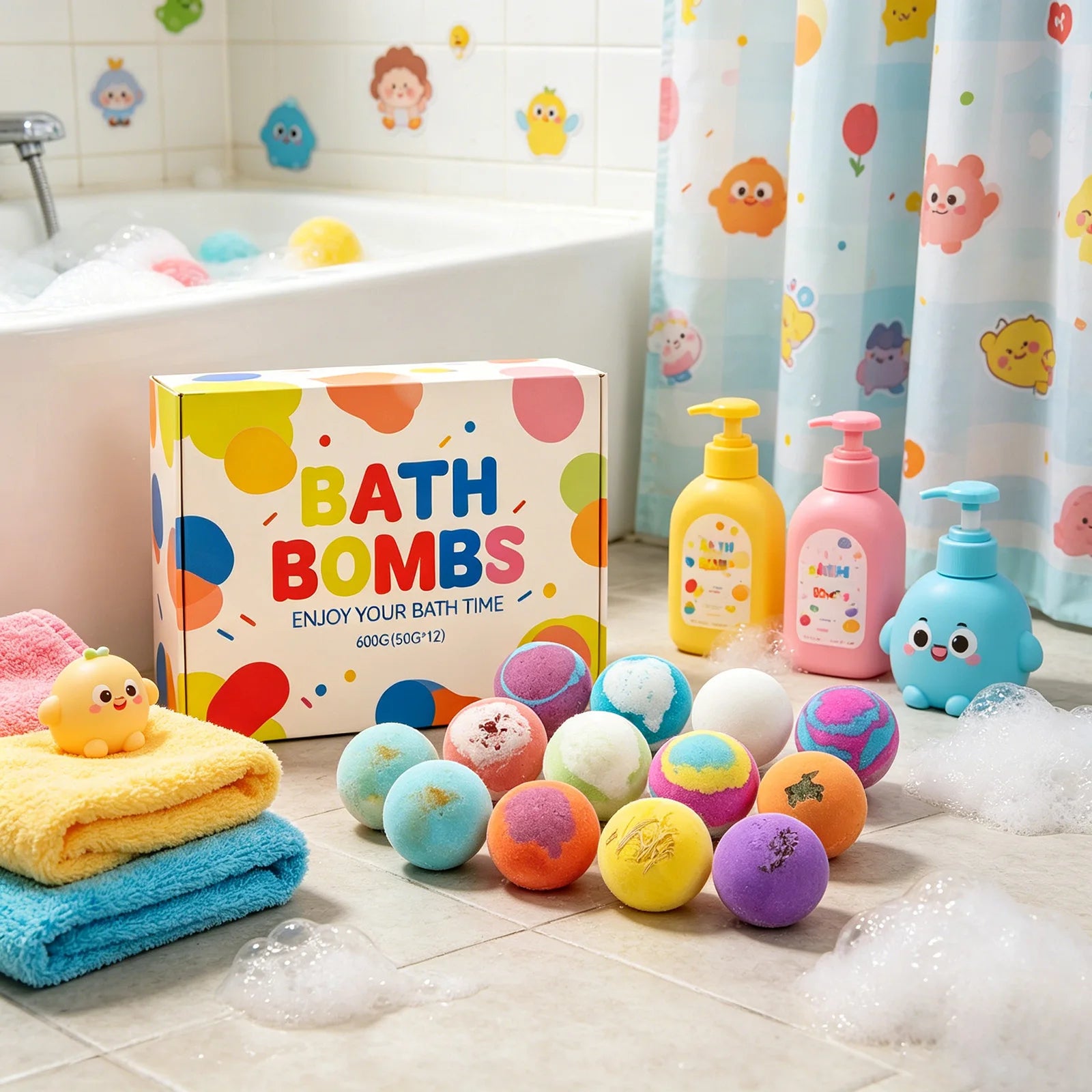 12er Kinder-Badebomben-Set mit Überraschungsspielzeug im Inneren, natürliche, organische Schaumbäder, Fizzies-Kugeln, Geschenk für Kinder, Feiertagsgeschenkset