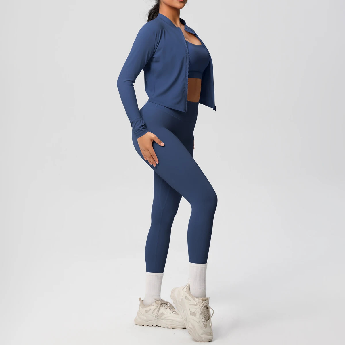 3-teiliges Sportbekleidung Yoga-Set Gym Sport-BH Reißverschlussjacke Leggings Kleidung Sportbekleidung Yoga-Anzüge für Damen Fitness-Set Trainingsanzug