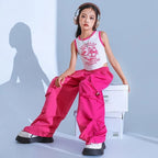 Cargo Pants for Teenage Kids New Summer Streetwear Hip Hop Sweatpants for Girls Baggy Wide Leg Straight Trousers 6 8 10 12 14 Y
