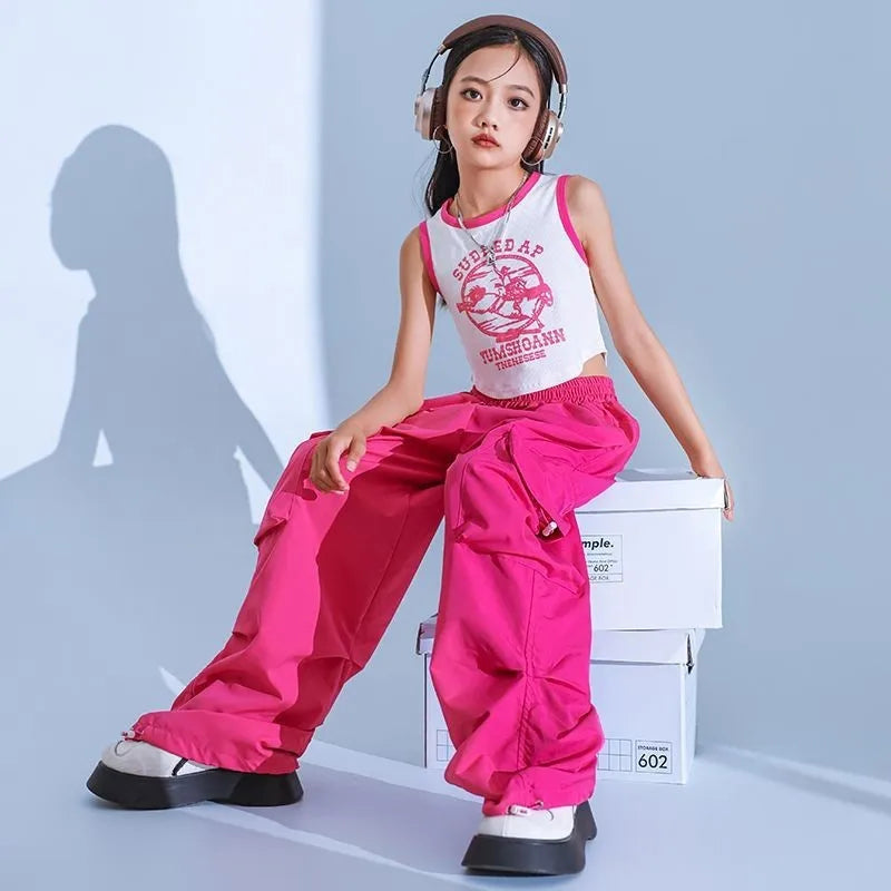 Cargo Pants for Teenage Kids New Summer Streetwear Hip Hop Sweatpants for Girls Baggy Wide Leg Straight Trousers 6 8 10 12 14 Y