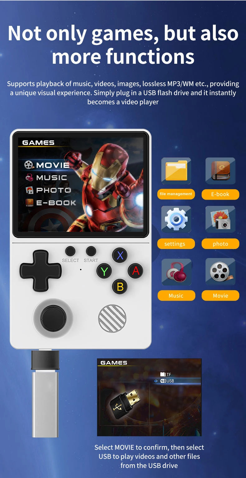 Neue Handheld-Spielekonsole mit Multi-Plattform-Unterstützung, HD-IPS-Bildschirm, 3D-Joystick, ergonomische Spielekonsole GB350