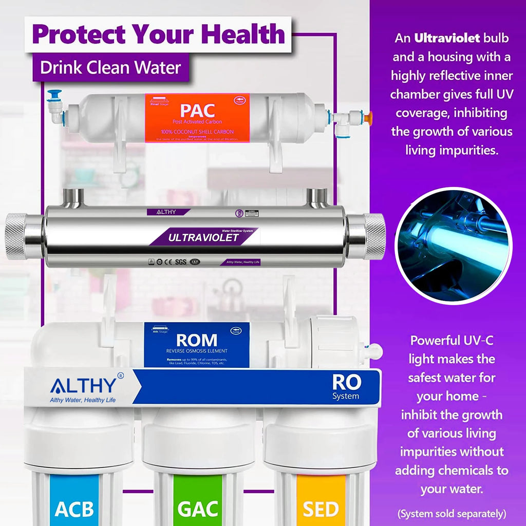 ALTHY UV-Ultraviolett-Wassersterilisator Wasseraufbereitungssystem Desinfektionslampe + Durchflussschaltersteuerung Edelstahl 1 GPM