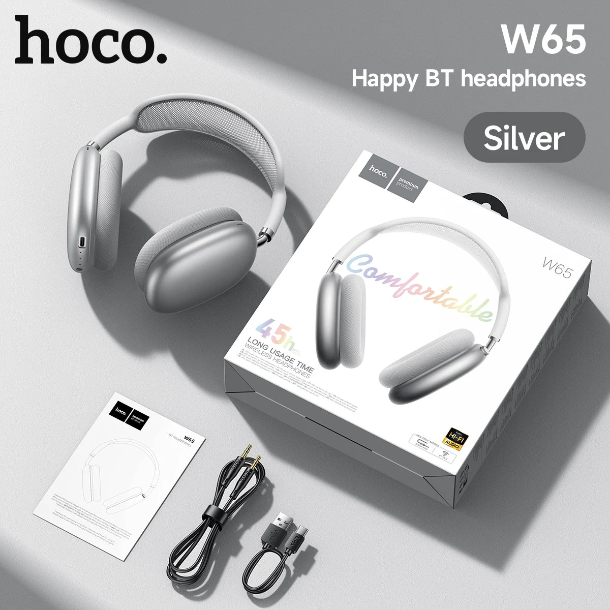 hoco Over-Ear Bluetooth 5.4 Kopfhörer Sport Kabellose Ohrhörer Headsets mit Mikrofon für Telefonate Stoff-Ohrpolster