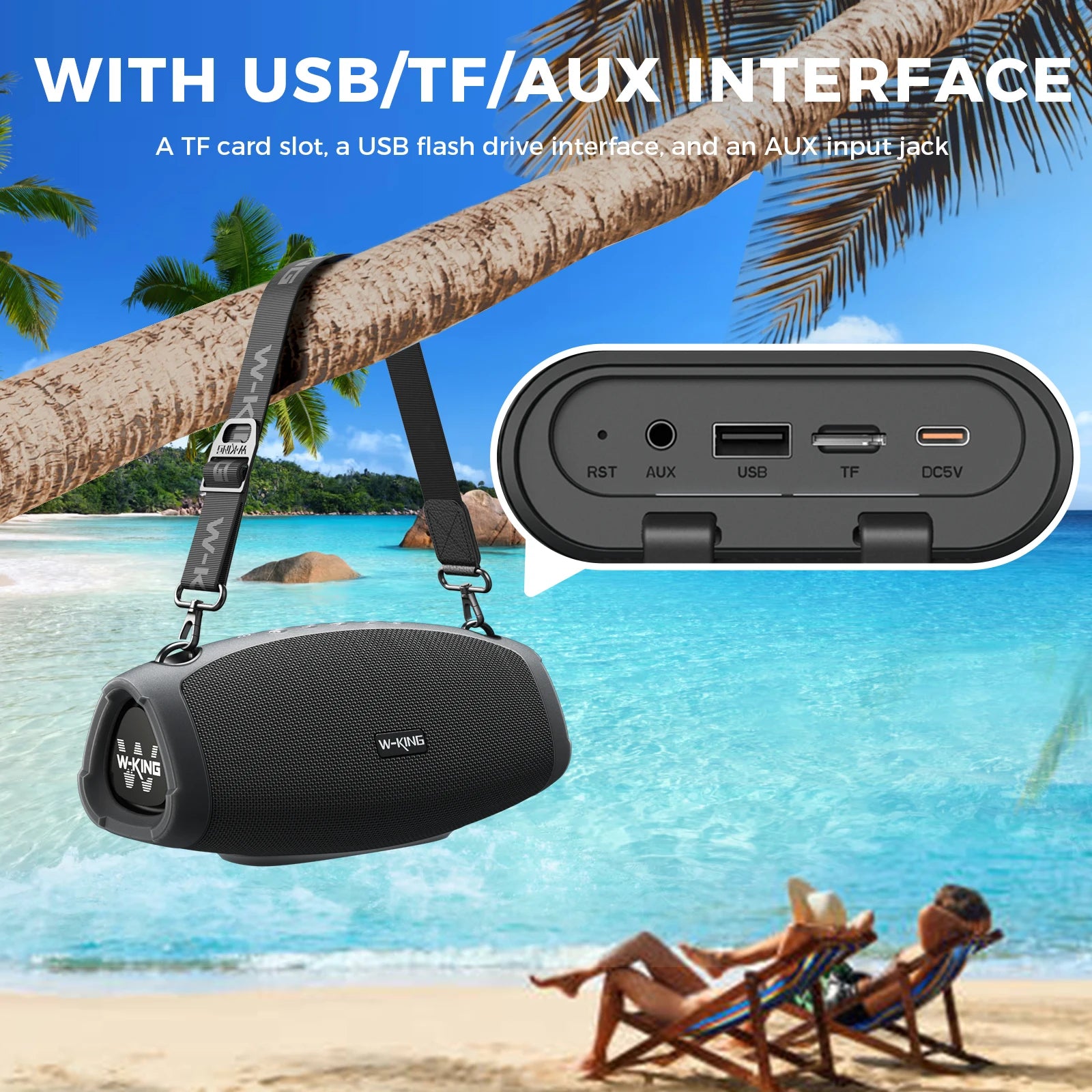 W-KING (120W PEAK)70W Tragbare laute Bluetooth-Lautsprecher mit kabellosem Mikrofon, wasserdichte kabellose Outdoor-Bluetooth-Lautsprecher