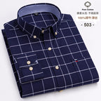 100 % Baumwolle Oxford Herrenhemden Langarm Kariert Weich Regular Fit Festliches Hemd Tasche Sozial Bluse Herrenkleidung S-7XL