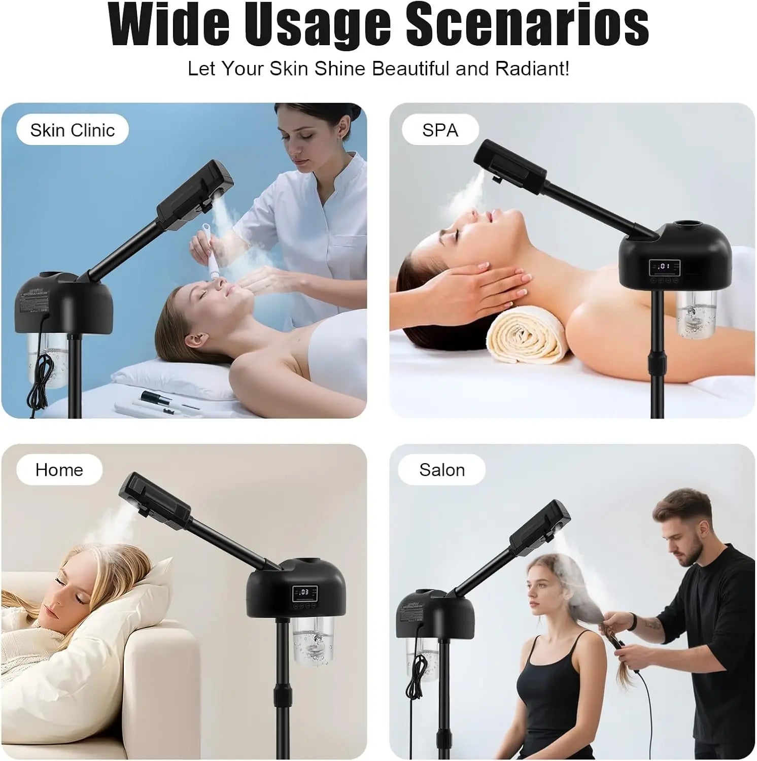 Tragbarer ästhetischer, höhenverstellbarer Gesichtsbedampfer mit LCD-Bildschirm und Rollen, geeignet für Schönheitssalons und zu Hause
