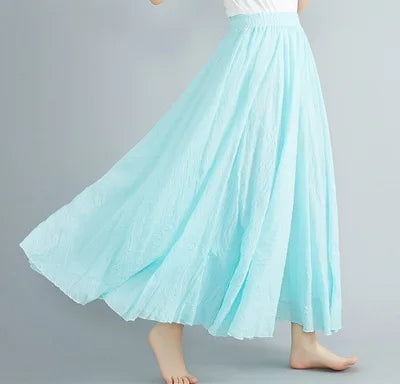 Neue 2020 Damen Leinen Baumwolle Lange Röcke Elastische Taille Plissierte Maxi Röcke Strand Boho Vintage Sommer Röcke Faldas Saia