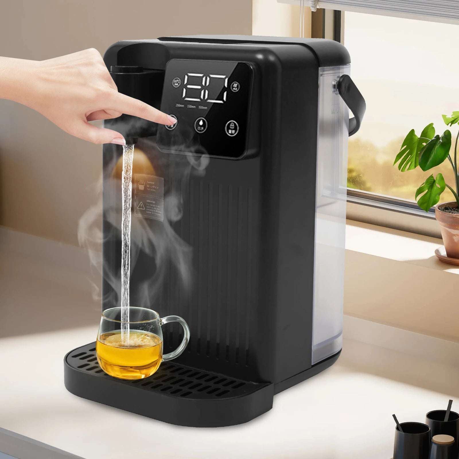 1700W 3L Sofort-Heißwasserspender 3s Heizung LED Touchscreen Wasserkocher 25-99°C Temperaturregelung EU Stecker für Zuhause Büro Schwarz