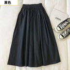 Damen Schwarzer Rock Midi High Waist Korean Style Plissiert A-Linie Vintage Kleidung 2026 Neue Sommer Casual Mode Damen Arbeitskleidung