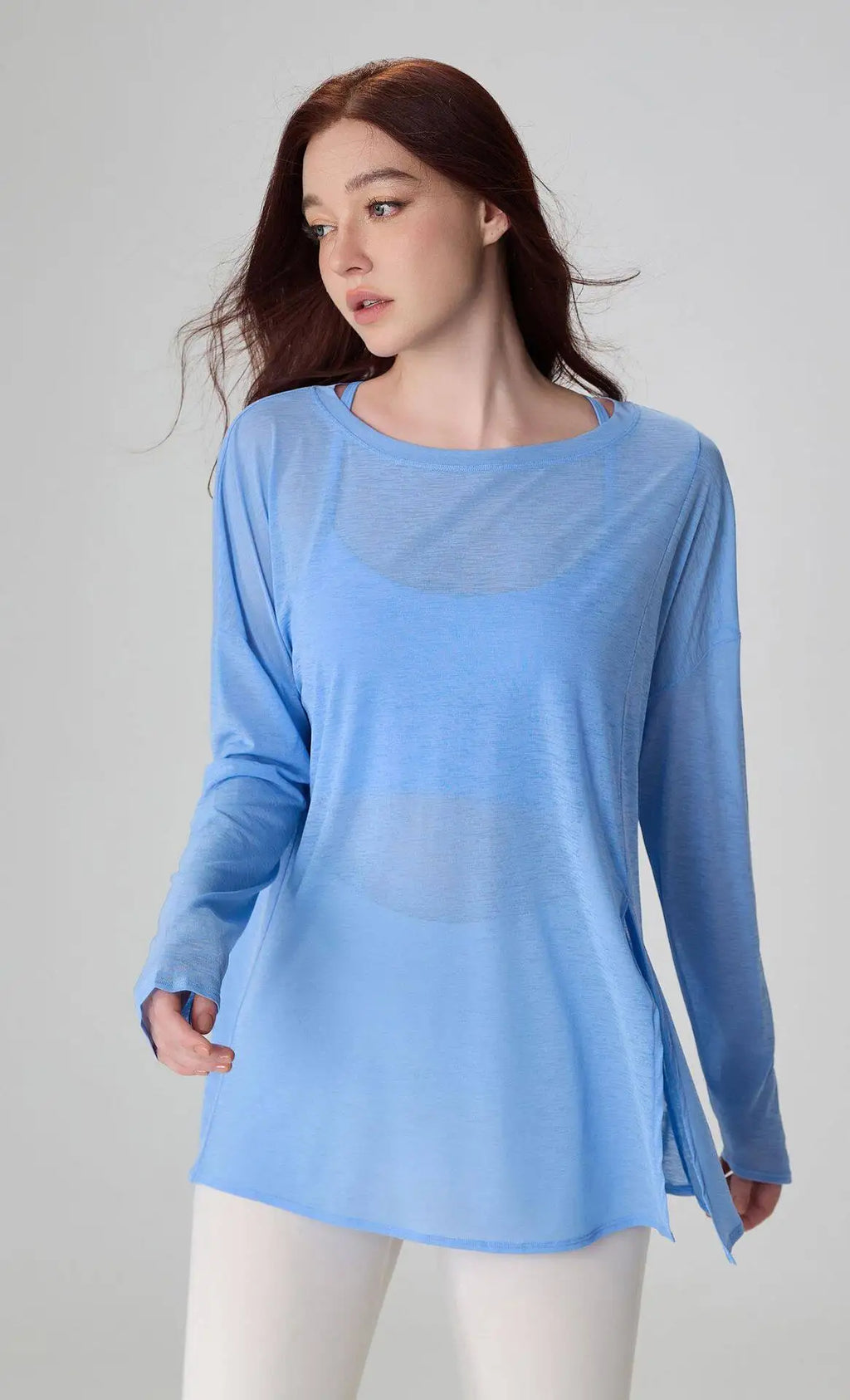 Atmungsaktives langärmliges Yoga-Cover-up, leichtes, schnell trocknendes Lauftop für Damen, lockere Passform, schlicht, Sport, Fitness, Outdoor, Freizeit