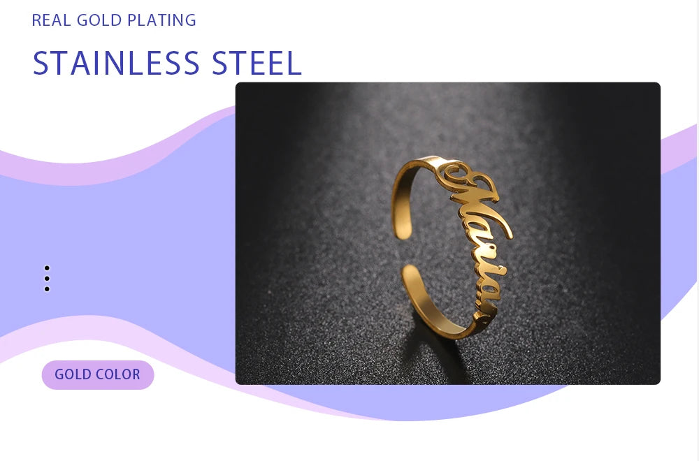 Personalisierter Doppel-Vorname-Ring für Damen und Herren, personalisiertes Paar-Familien-Geschenk, goldfarbener Edelstahl-Metallschmuck