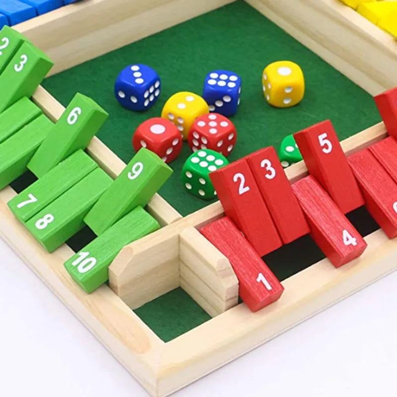 Vierseitige Klappkarten-Spiele Intellektuelles Lernspiel Box Würfel Spielzeug Eltern-Kind-Spiele Shut The Box Holz-Zahlen-Spiel Brettspiele