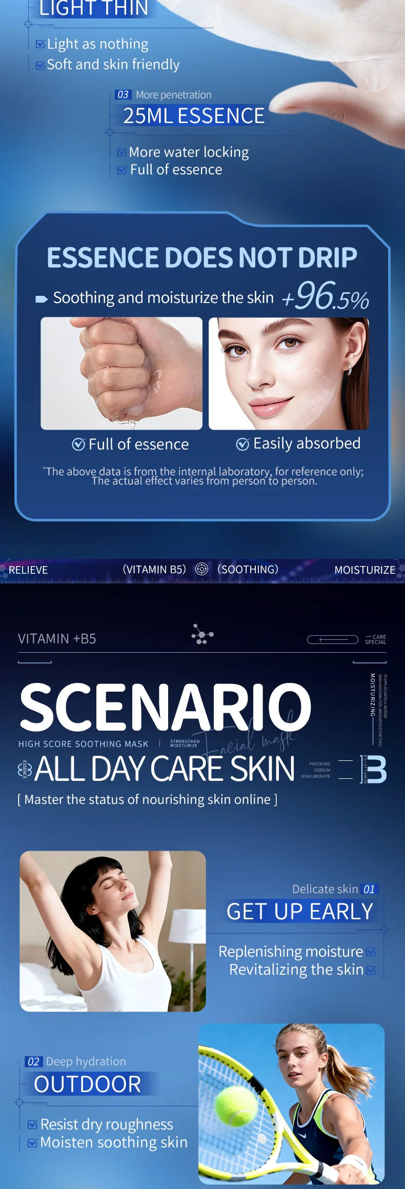 10er-Pack Vitamin B5 Tuchmaske 25ml - Feuchtigkeitsspendend & Beruhigend, Tiefenwirksame Feuchtigkeitspflege für strahlende Haut, Zieht schnell ein