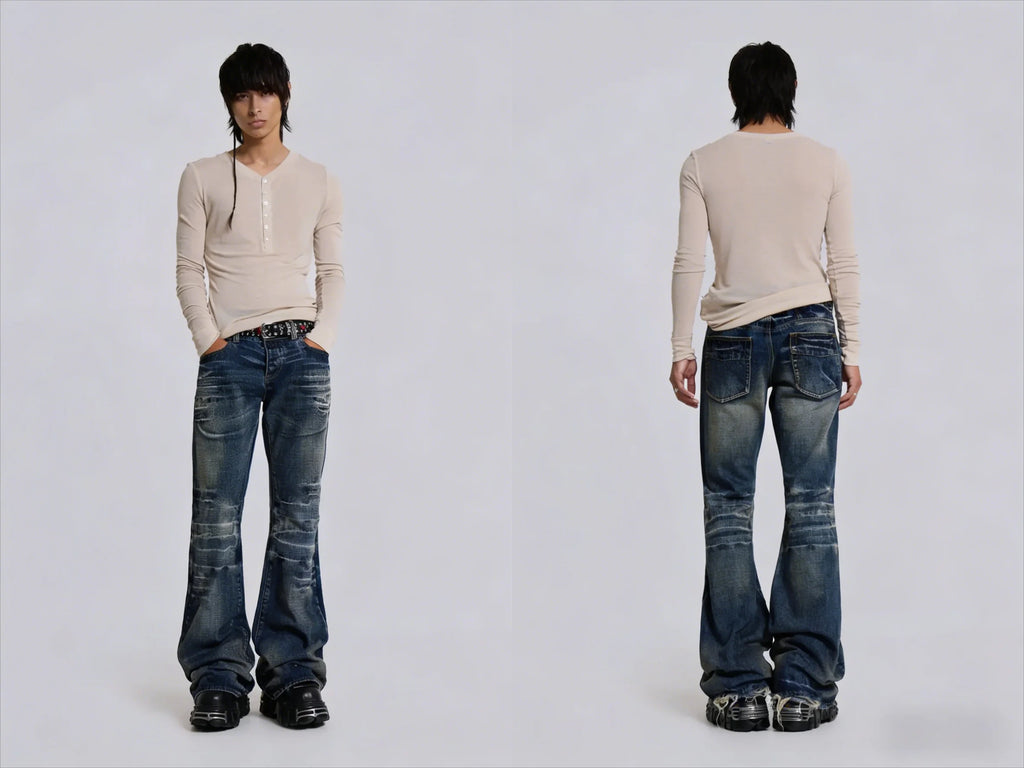 Y2K Black Washed Bestickte High-Waisted Oversized Jeans Herren Europäischer und Amerikanischer Retro Klassiker Lockere Weite Gerader Schnitt Hosen