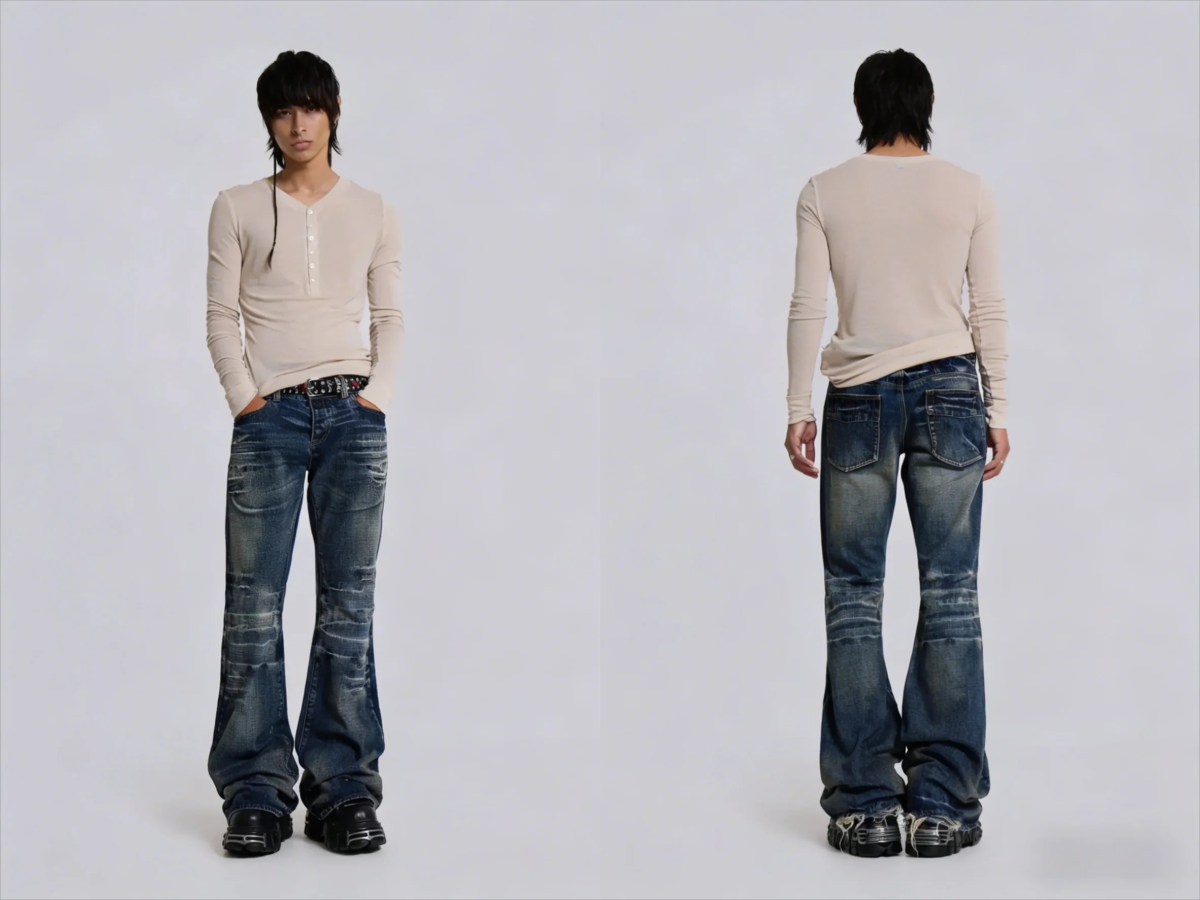 Y2K Black Washed Bestickte High-Waisted Oversized Jeans Herren Europäischer und Amerikanischer Retro Klassiker Lockere Weite Gerader Schnitt Hosen