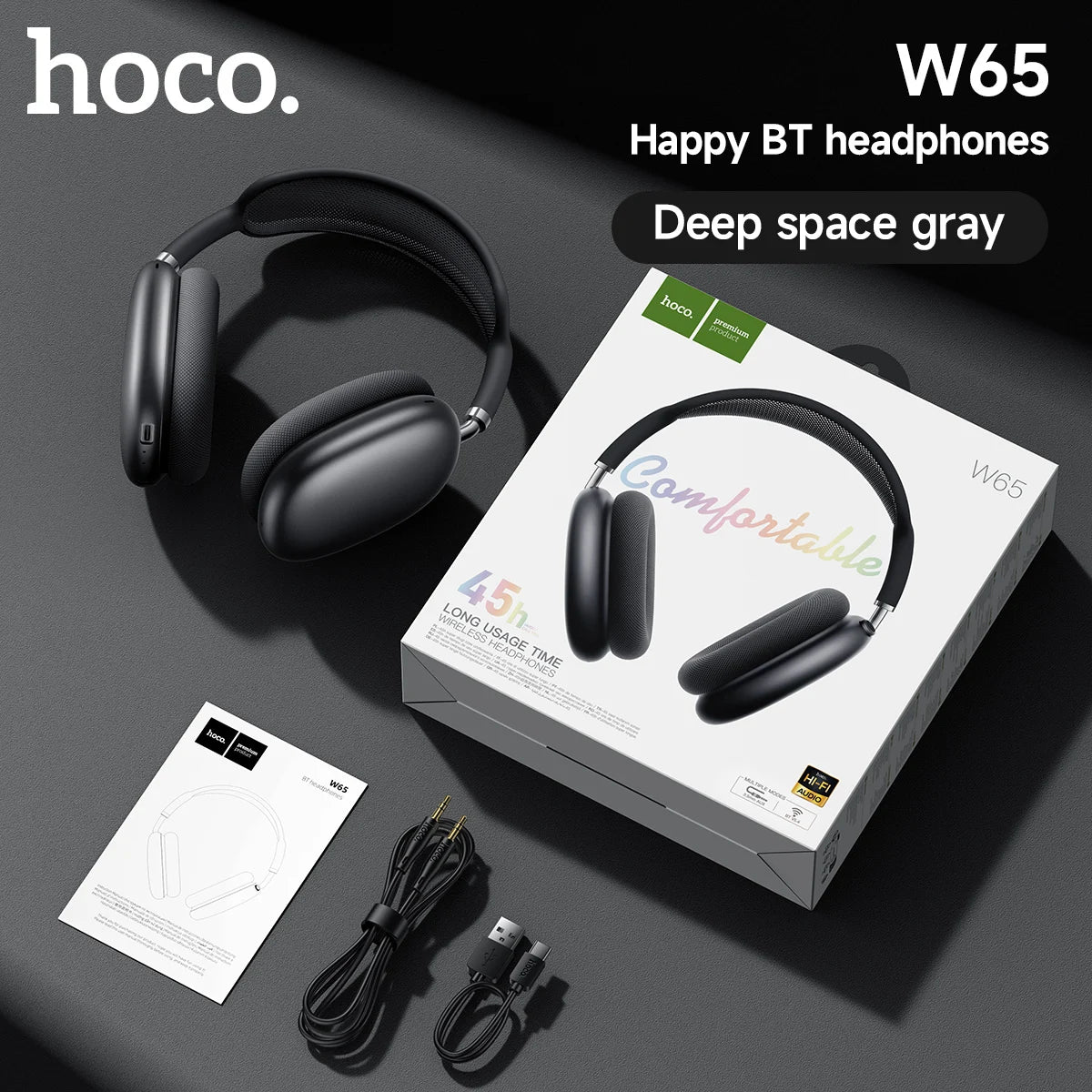 hoco Over-Ear Bluetooth 5.4 Kopfhörer Sport Kabellose Ohrhörer Headsets mit Mikrofon für Telefonate Stoff-Ohrpolster