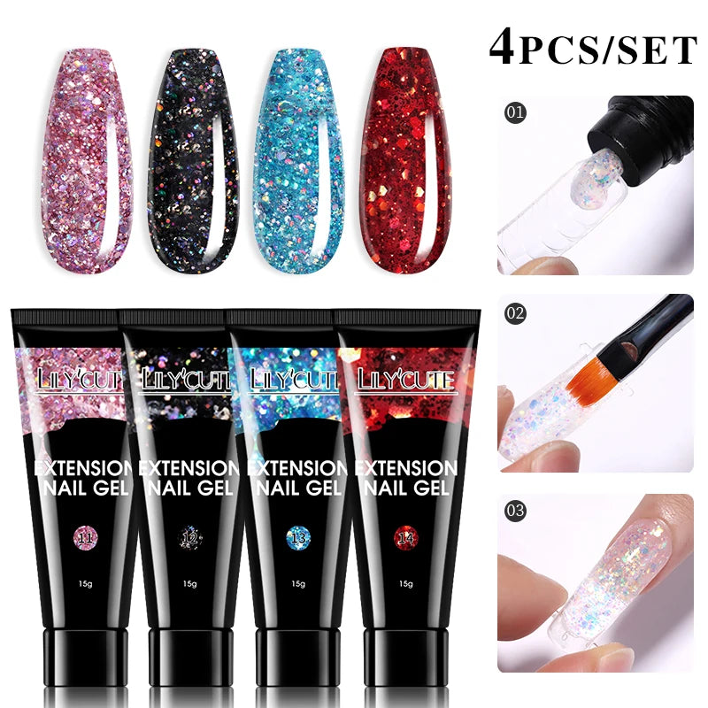 LILYCUTE 15ml Verlängerungsgel-Nagellack-Set Quick Nail Prolong mit Verlängerungsform-Nagelspitzen Acryl-Lösung Maniküre-Werkzeug-Kit