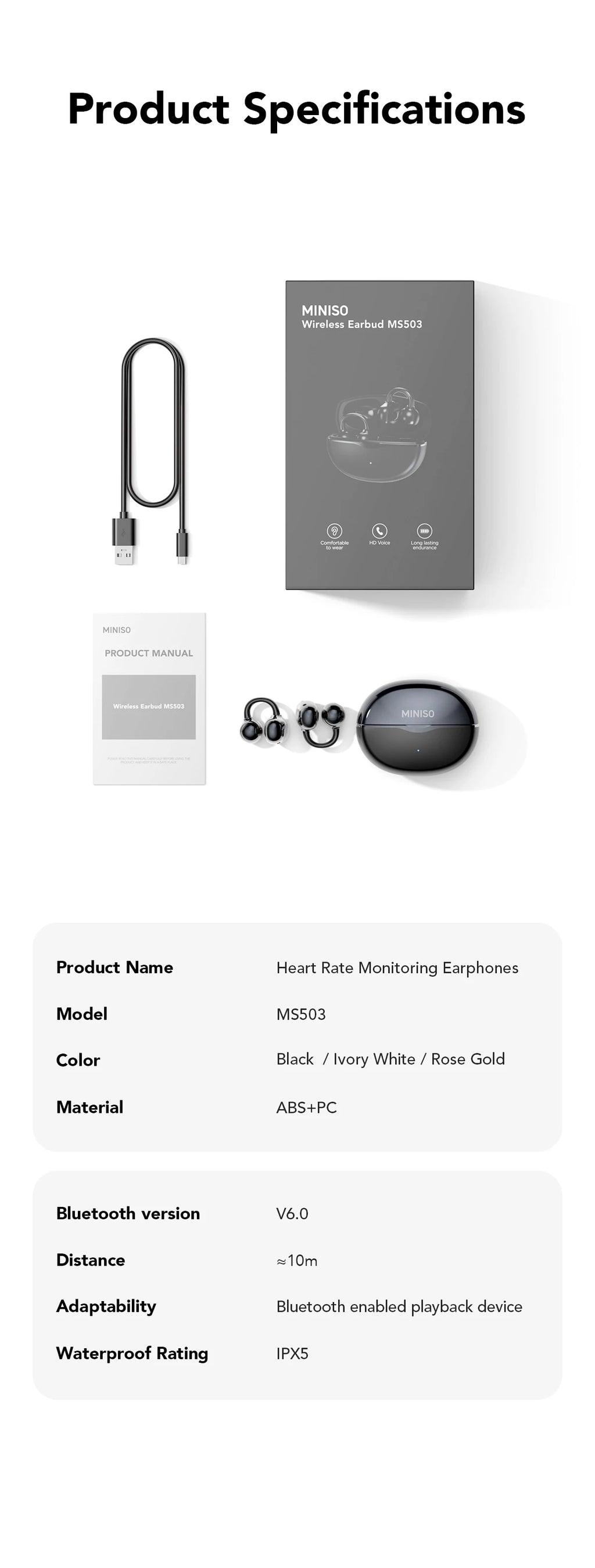 MINISO MS503 Kabellose Bluetooth-Kopfhörer KI-Übersetzungs-Ohrhörer Outdoor-Sport-Kopfhörer Klarer Klang Kopfhörer Weich Bequem