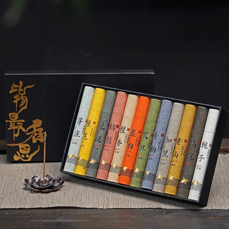 12 Arten von natürlichem Räucherwerk pro Box Sandelholz Osmanthus Räucherstäbchen Raumduft Aroma Segnungszeremonie Gebet Buddha Weihrauch Zweitbild