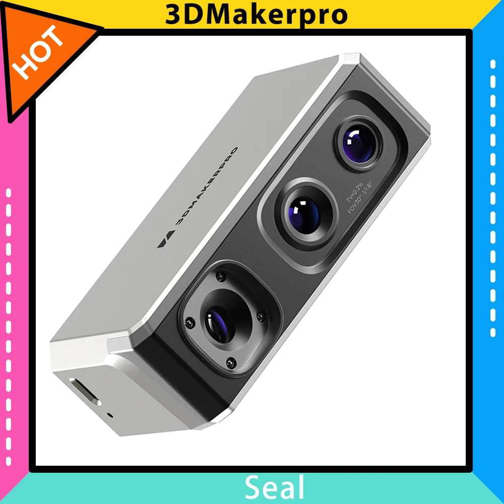 3DMakerpro Seal 3D Scanner, Blue Light Source, 0.01mm Accuracy, 0.05mm Resolution, 10fps Frame Rate, Visual Tracking, Anti-Shaking, 100x75mm Single Capture Range, 180-280mm Work Distance, 24-bit Color Scanning
