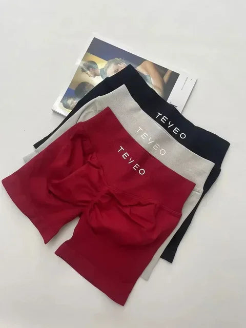 TEVEO Damen Yoga Shorts Dehnbar Atmungsaktiv Peach Butt Lift Fitness Laufshorts High Waist Stretch Schweißableitend