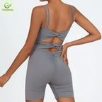 Greenora Damen Workout Strampler Sexy Rückenfrei Yoga Overall Eng Anliegend Body Fitness Activewear Ärmellose Sportbekleidung Einteiler