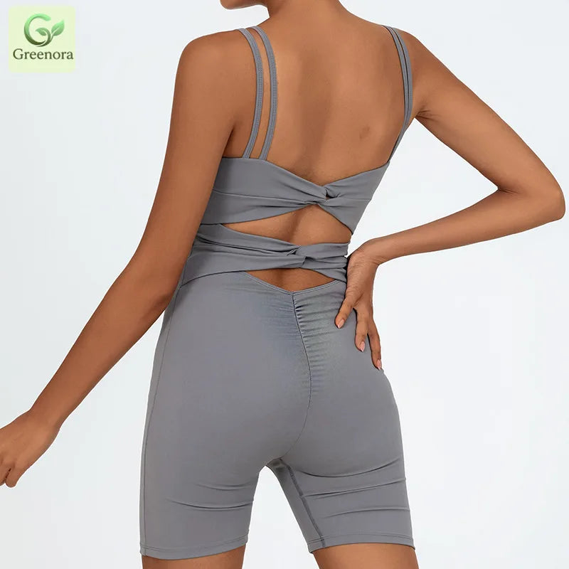 Greenora Damen Workout Strampler Sexy Rückenfrei Yoga Overall Eng Anliegend Body Fitness Activewear Ärmellose Sportbekleidung Einteiler