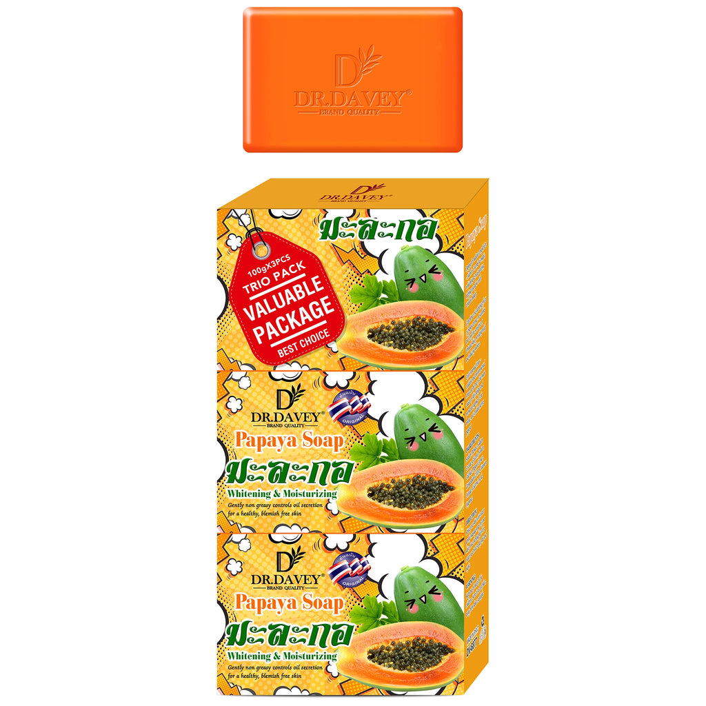 3 Stück Papaya-Seife Reinigende und feuchtigkeitsspendende handgemachte Seife zum Baden, Gesichtwaschen und zur Hautbefeuchtung