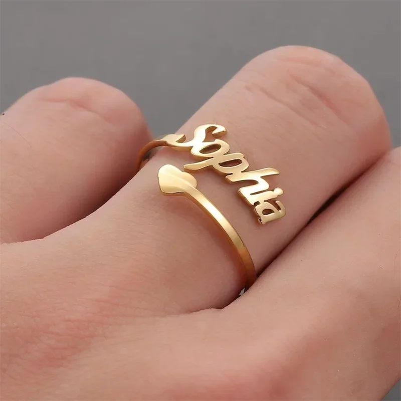 Personalisierter, individueller Liebesnamensring, modische Paarringe zum Valentinstag, Freundinnen-Geschenk, Herz-Ehering, Damenschmuck Hauptbild