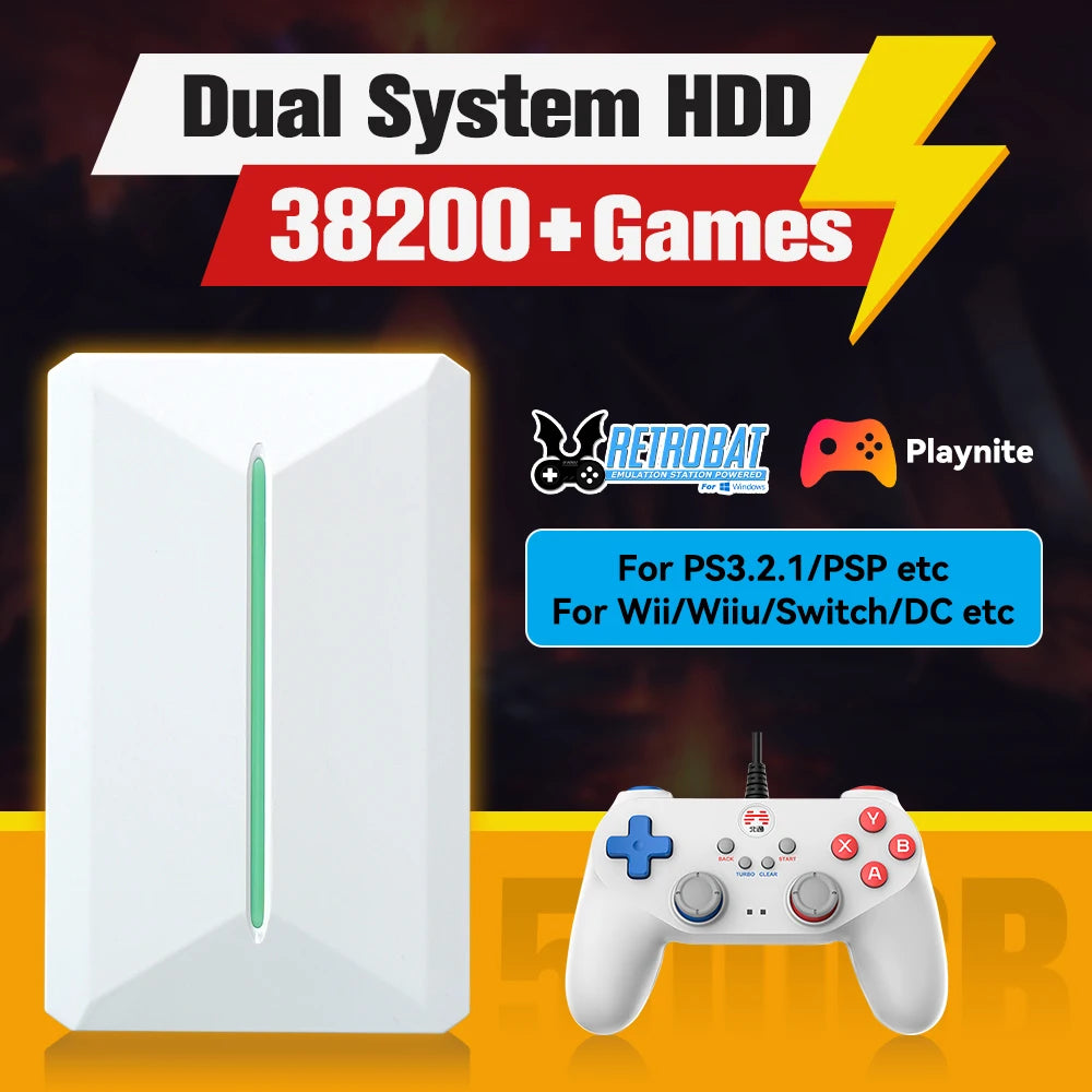 Retrobat & Playnite System HDD Retro-Spielekonsole für PS3/PS2/WIIU/WII/Switch/MAME 50+ Emulatoren 38293 Spiele & 42 AAA PC-Spiele für PC