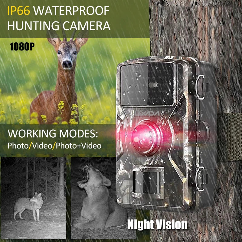 16MP 1080P Wildkamera Jagdkamera Überwachungskamera mit Bewegungsmelder IP66 Wasserdicht Infrarot Nachtsicht für Außenbereich