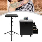Rollender Make-up-Trolley mit Tattoo-Armlehnenständer, Beauty-Trolley mit 3 Schubladen, 4 Universalrädern und Zahlenschloss