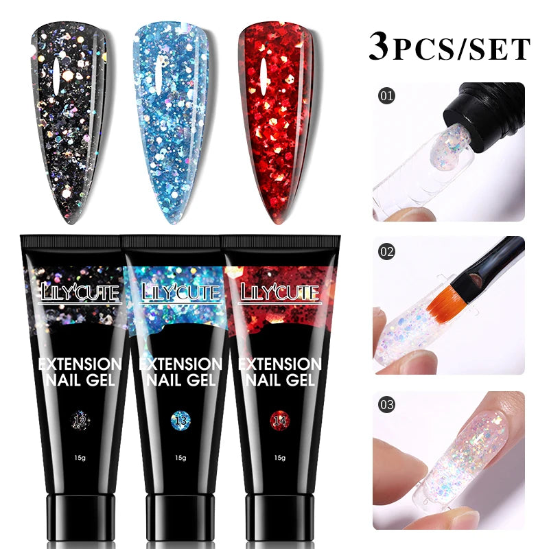 LILYCUTE 15ml Verlängerungsgel-Nagellack-Set Quick Nail Prolong mit Verlängerungsform-Nagelspitzen Acryl-Lösung Maniküre-Werkzeug-Kit