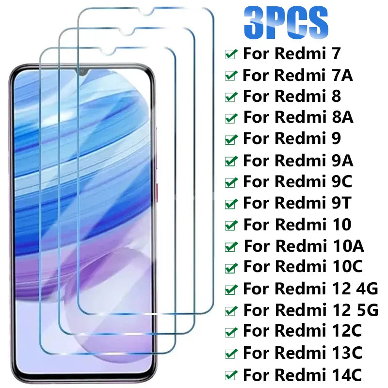 3 Stück HD Gehärtetes Glas für Xiaomi Redmi 7 8 9 10 7A 8A 9A 9T 9C 10A 10C Displayschutzfolie Für Redmi 12 12C 13C 14C 5G Glas