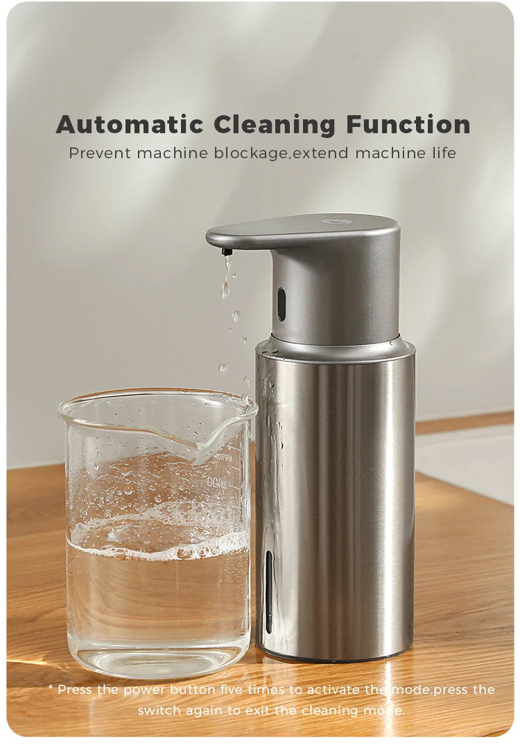 480ml Küchen-Seifenspender Automatischer Sensor Händedesinfektionsmittel Maschine Intelligenter elektrischer Körperwasch-Seifenspender aus 304 Edelstahl