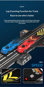 Elektrische ferngesteuerte Slot-Car-Rennbahn, groß, 2 Spieler, wettbewerbsfähig, Dual-Modus, ferngesteuert, einstellbar, Spleißen, Kinder-Erwachsenen-Geschenkset