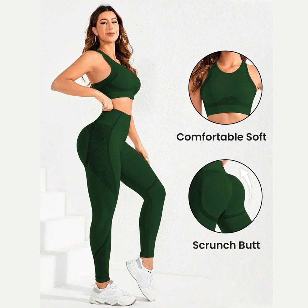 2-teiliger Anzug, Damen Yoga Anzug, schöne Rücken-High-Waist-Hosen-Kombination, nahtlose, super elastische, ideale Fitnesskleidung Zweitbild